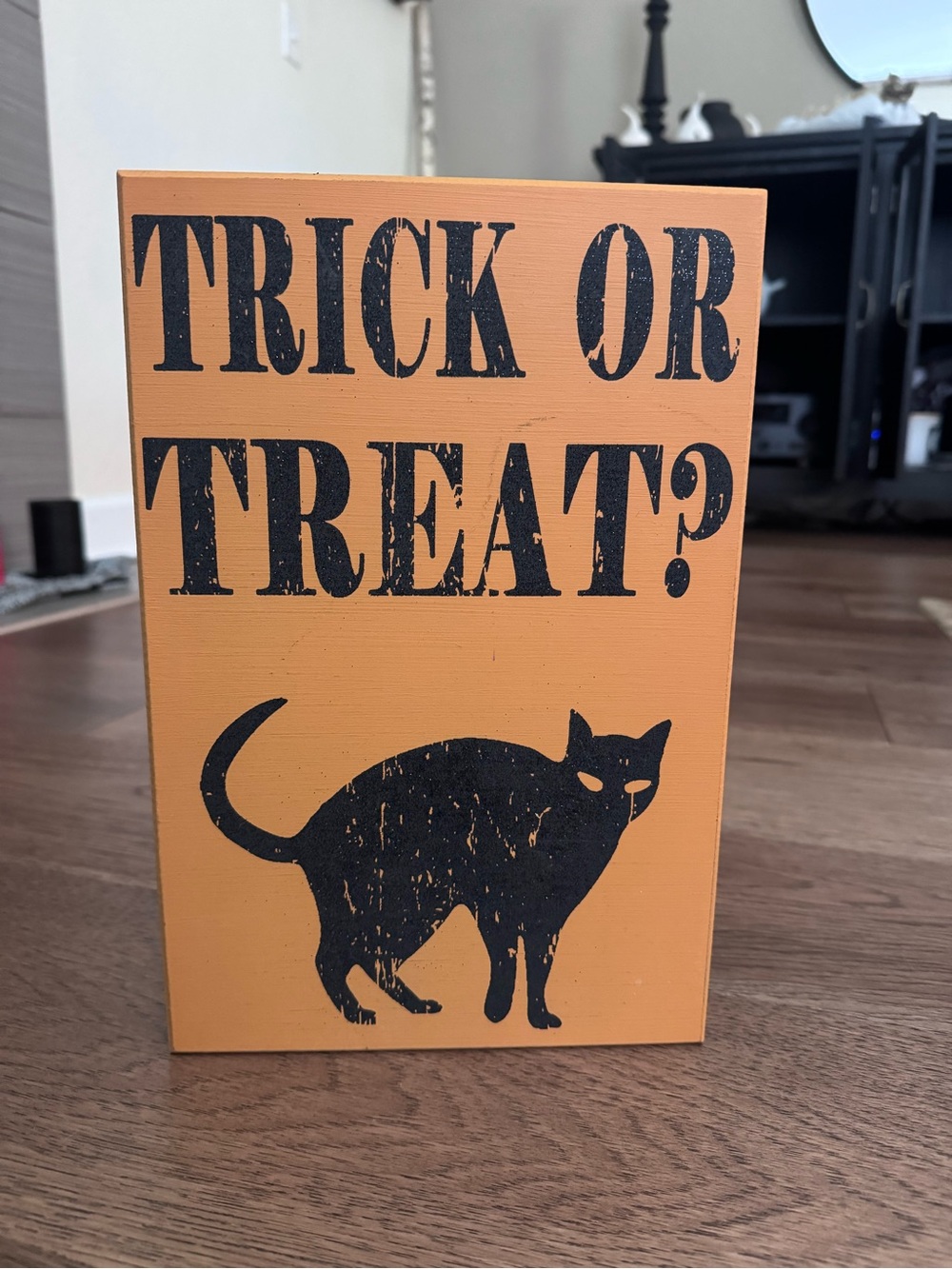 Primitives by Kathy Orange & Black 'Trick or Treat?' Cat Sign